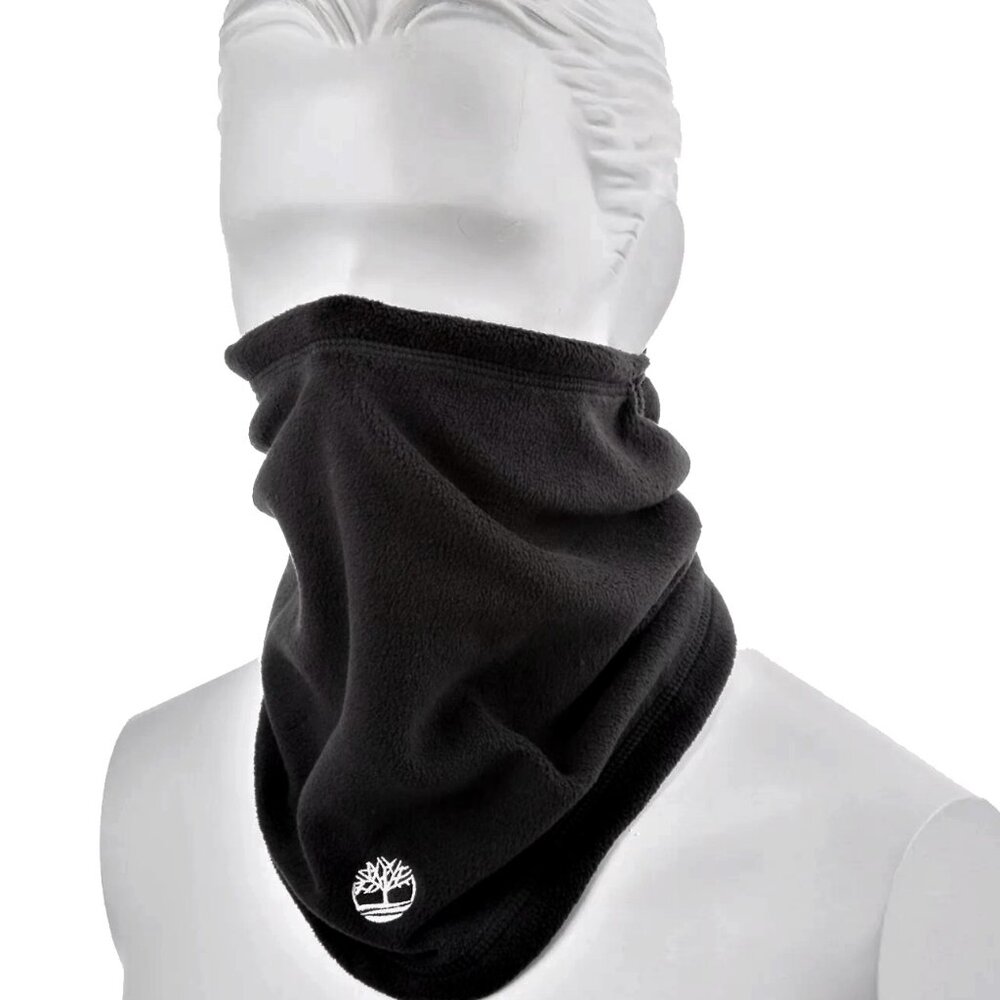 New! $48 Timberland Fleece Neck Gaiter! One Size Black With White Tree Logo